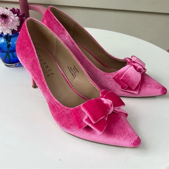 Journee Collection Crystol Pink Velvet Heels NWOT - Picture 9 of 15